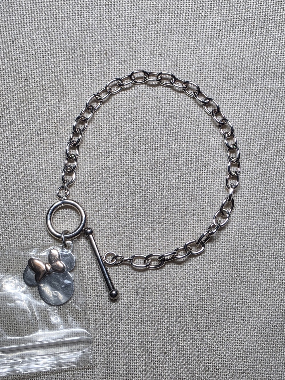 925 Disney Minnie Mouse Two-Tone Silver Toggle Charm Bracelet